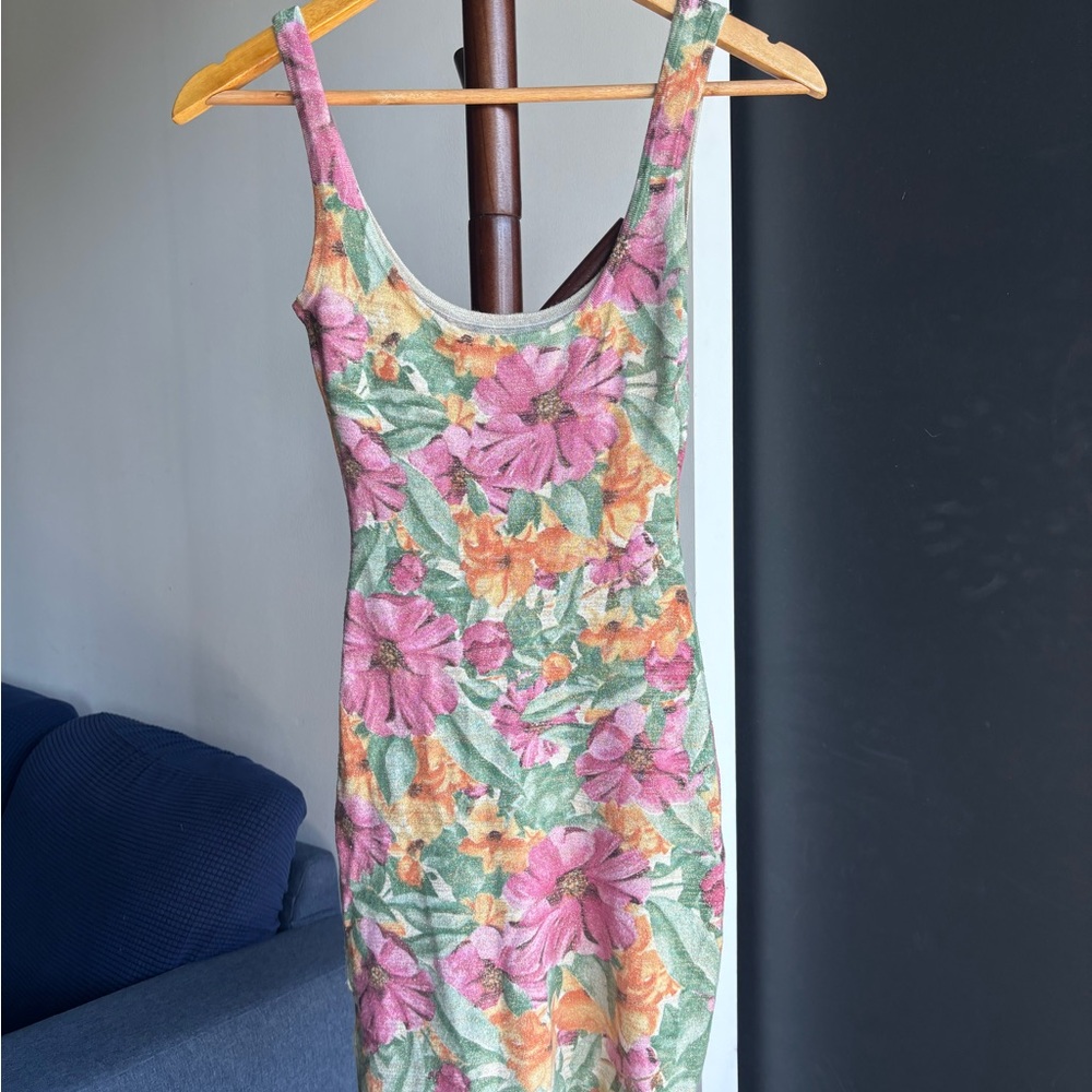 Floral Sleeveless Dress - Green and Pink